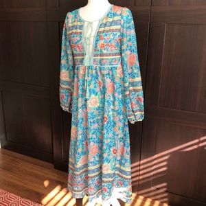 STUNNING Boho Bright Floral Long Plunge Dress